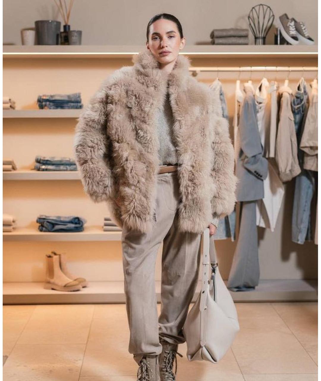 BRUNELLO CUCINELLI Серые кожаные прямые брюки, фото 7