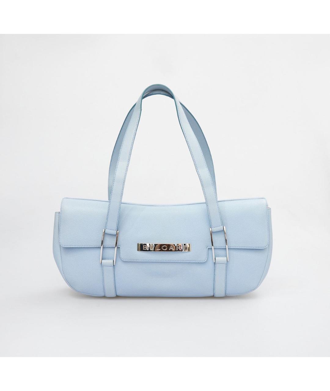 BVLGARI Голубая кожаная сумка с короткими ручками, фото 5
