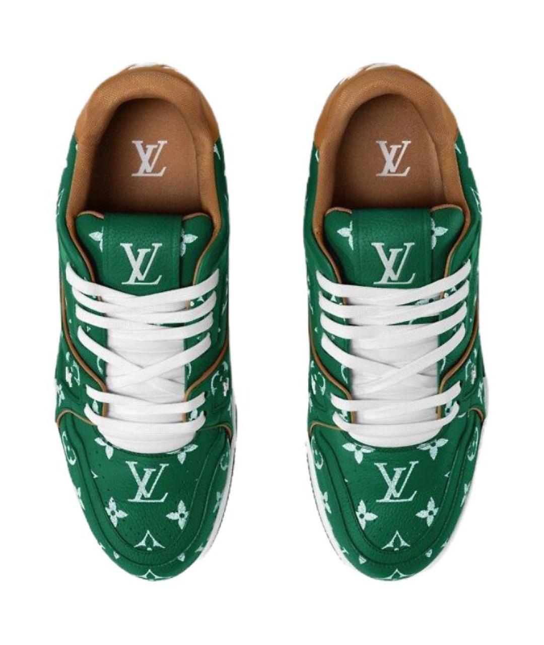 LOUIS VUITTON Зеленые кожаные низкие кроссовки / кеды, фото 4