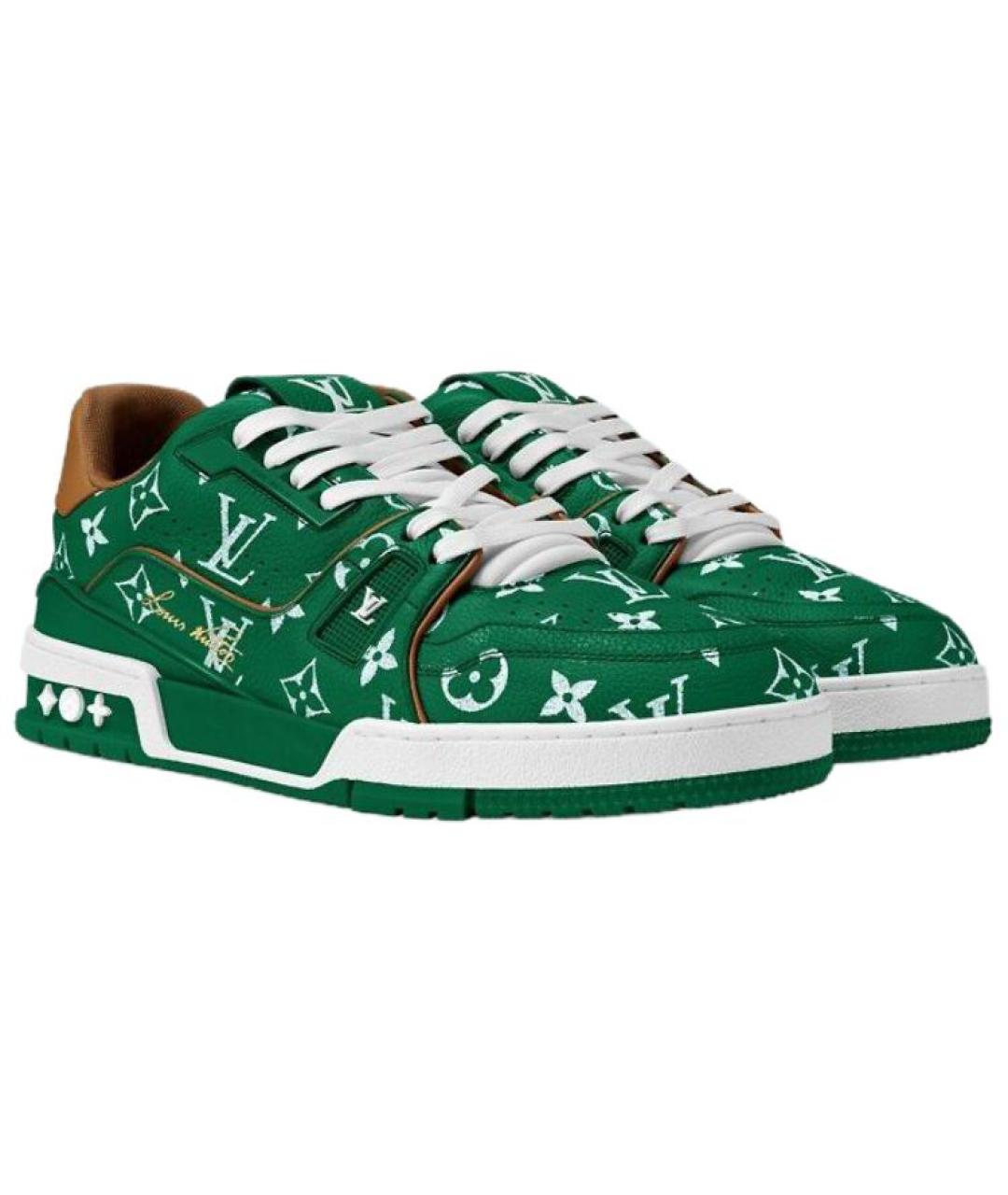 LOUIS VUITTON Зеленые кожаные низкие кроссовки / кеды, фото 3