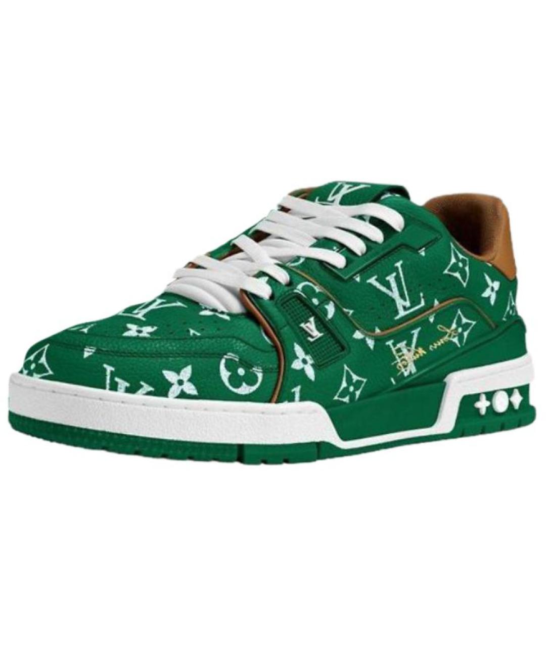 LOUIS VUITTON Зеленые кожаные низкие кроссовки / кеды, фото 2