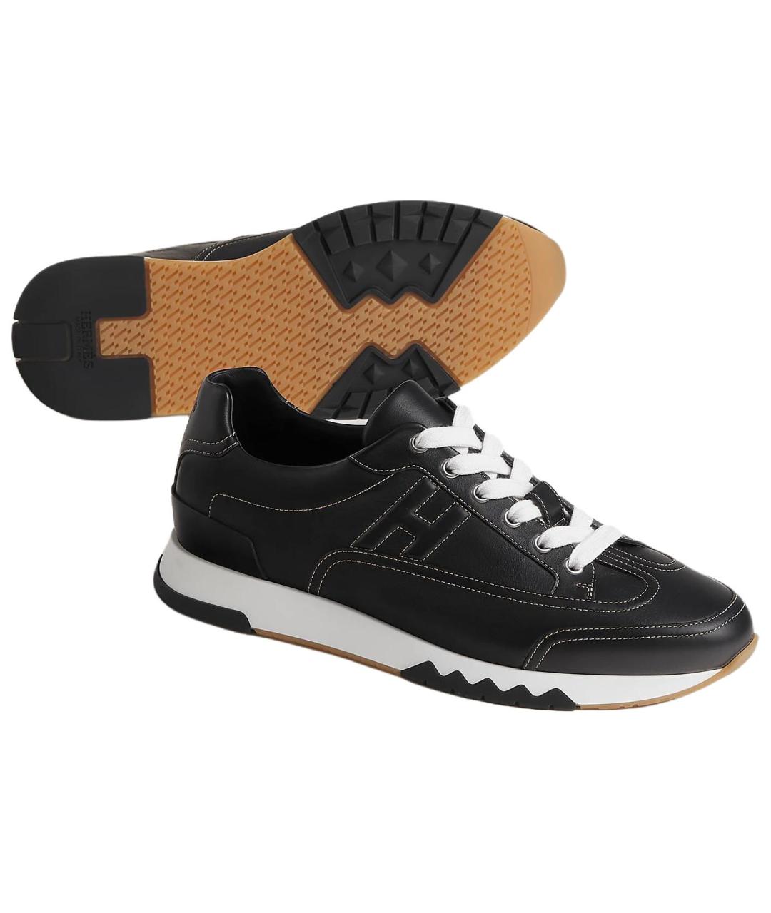 HERMES Черные кожаные низкие кроссовки / кеды, фото 4