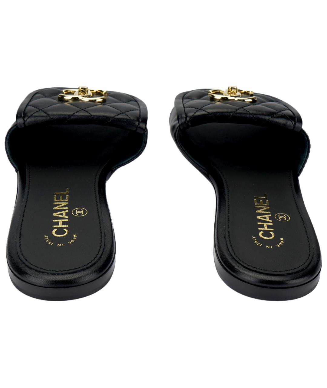 CHANEL Черные кожаные шлепанцы, фото 4