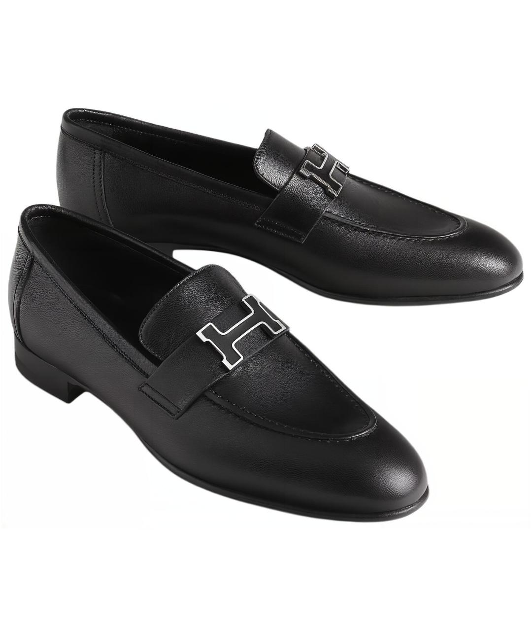 HERMES Черные кожаные лоферы, фото 3