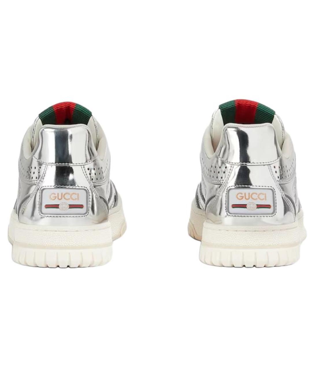 GUCCI Серебряные кожаные кроссовки, фото 5