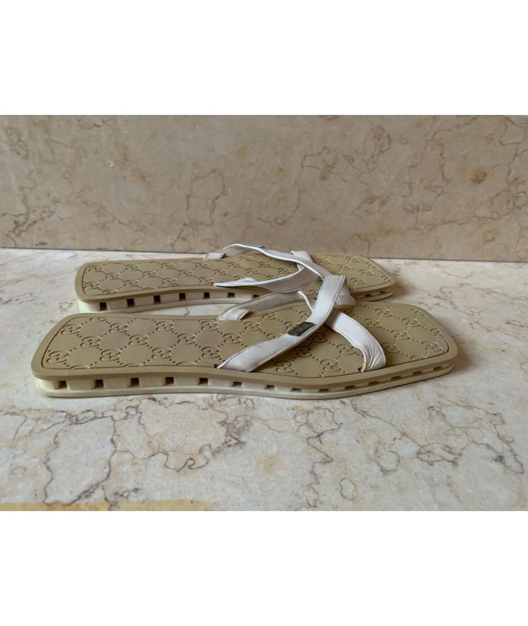 GUCCI Бежевые кожаные шлепанцы, фото 8