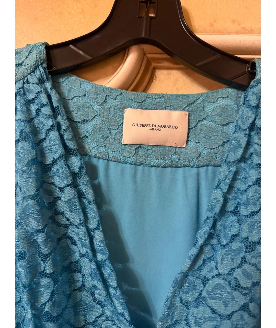 GIUSEPPE DI MORABITO Бирюзовое кружевное вечернее платье, фото 3