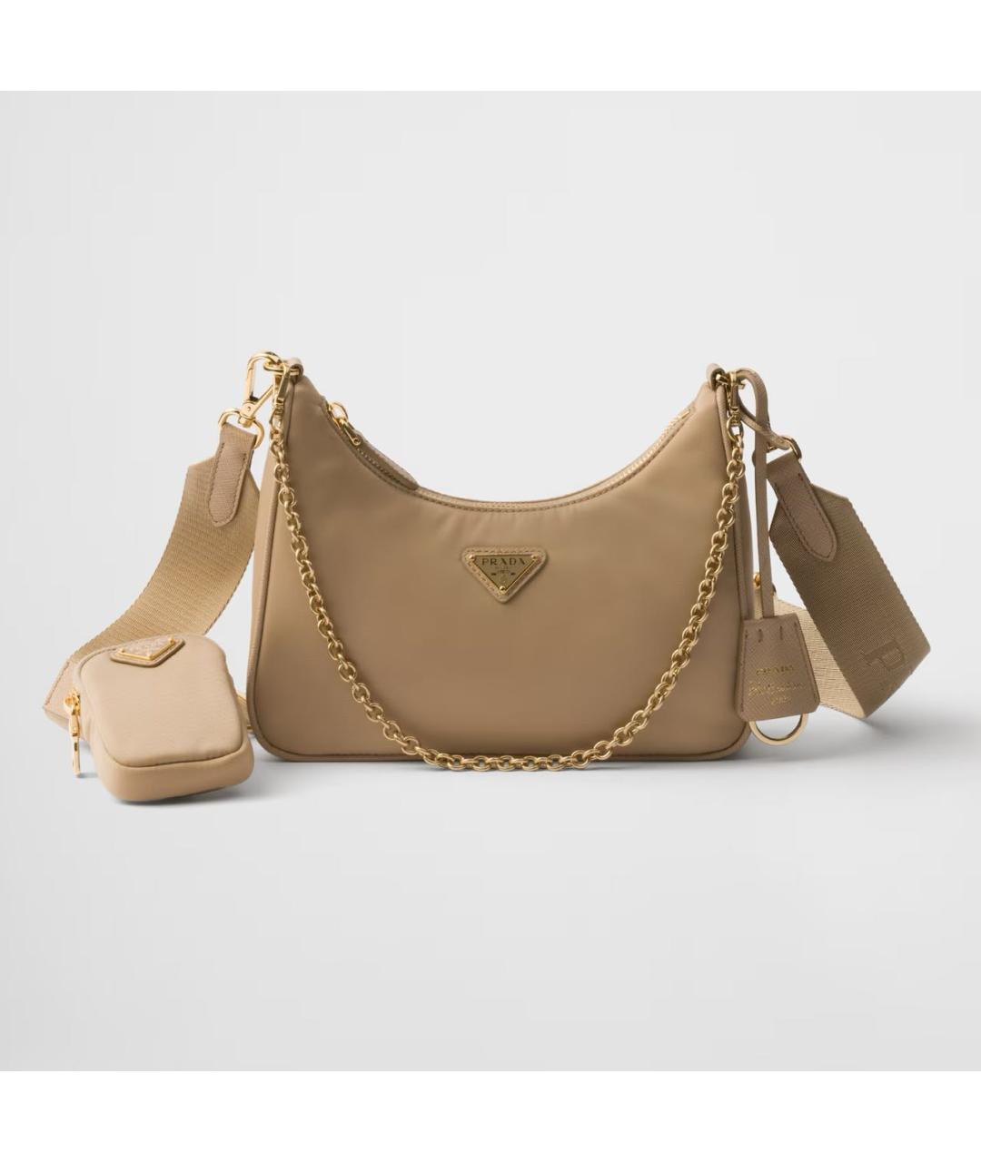 PRADA Бежевая тканевая сумка через плечо, фото 4