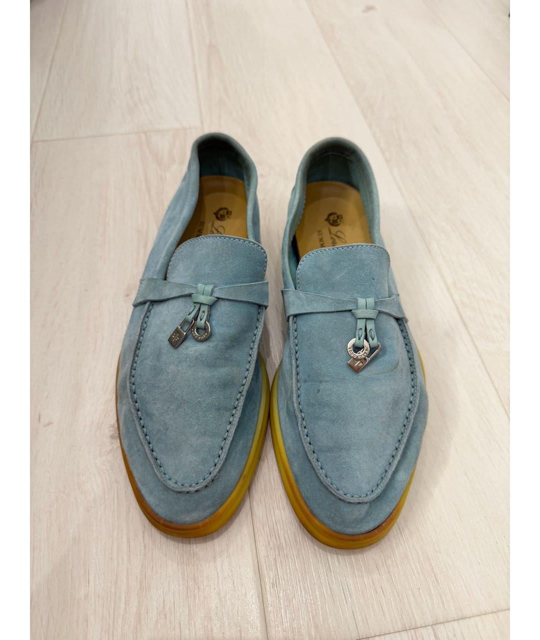 LORO PIANA Голубые замшевые лоферы, фото 2