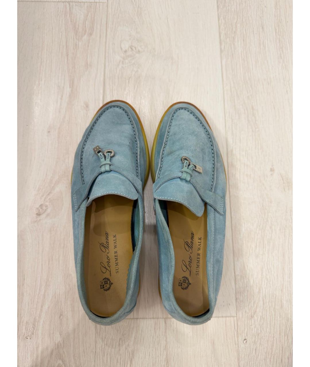 LORO PIANA Голубые замшевые лоферы, фото 3