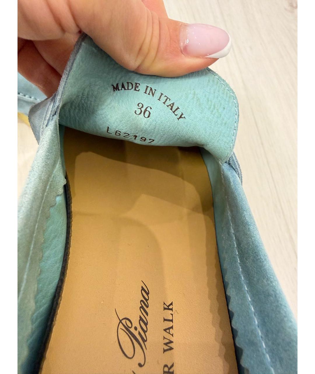 LORO PIANA Голубые замшевые лоферы, фото 4