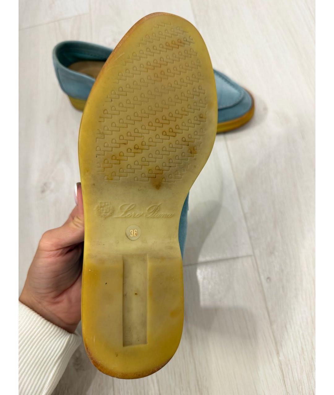 LORO PIANA Голубые замшевые лоферы, фото 5