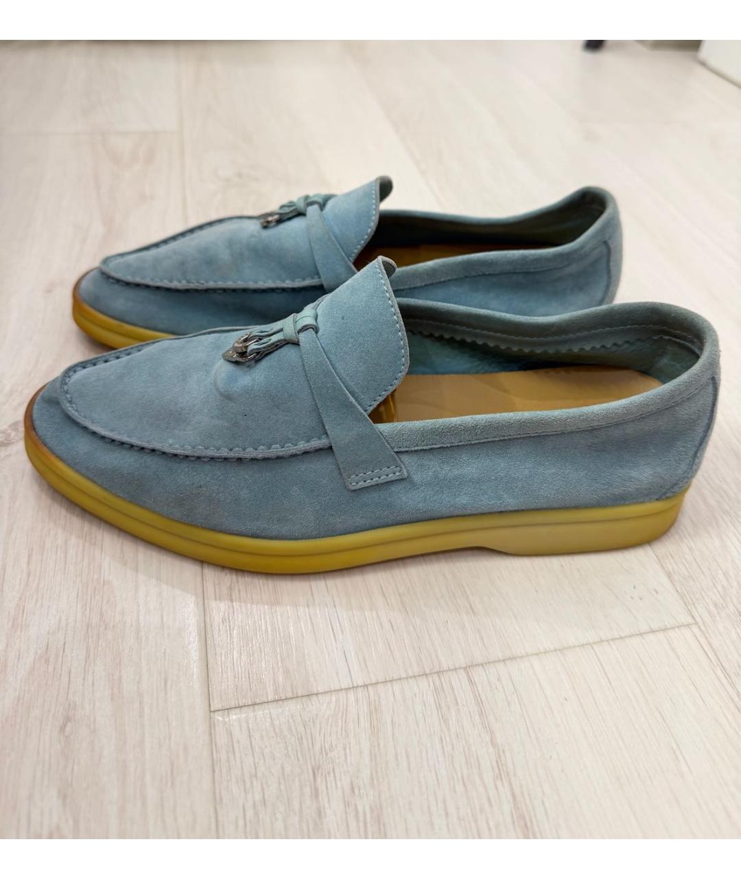LORO PIANA Голубые замшевые лоферы, фото 7
