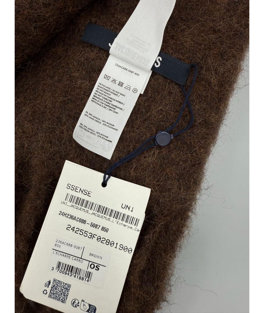 JACQUEMUS Коричневый шерстяной шарф, фото 4