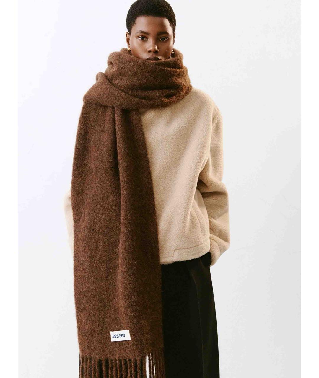 JACQUEMUS Коричневый шерстяной шарф, фото 8