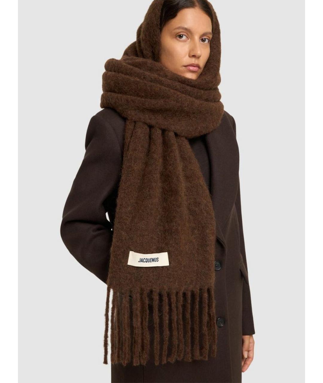 JACQUEMUS Коричневый шерстяной шарф, фото 7