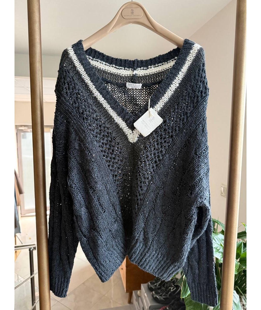 BRUNELLO CUCINELLI Темно-синий льняной джемпер / свитер, фото 7