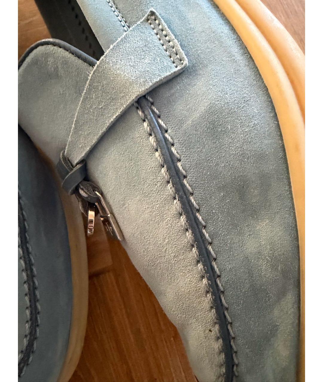 LORO PIANA Голубые замшевые лоферы, фото 7