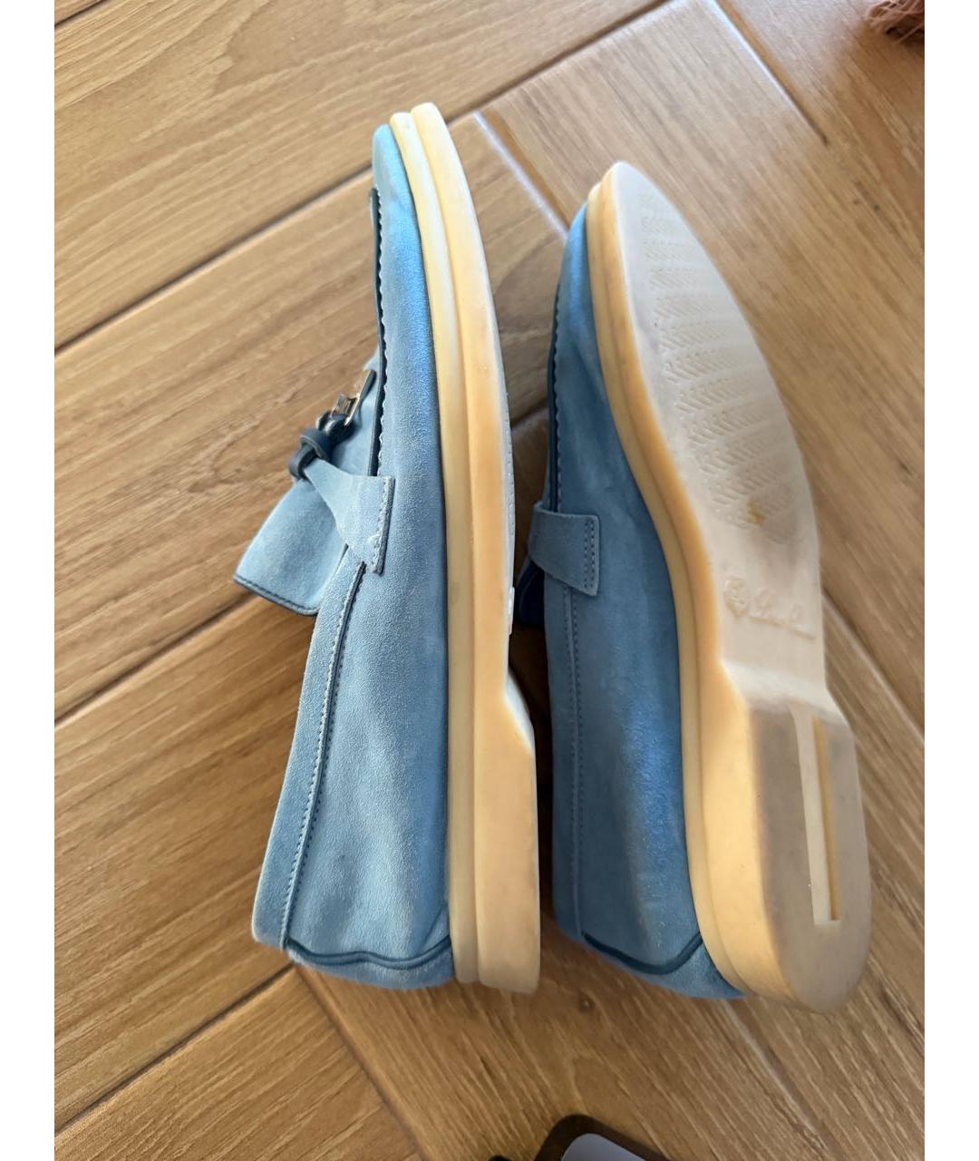 LORO PIANA Голубые замшевые лоферы, фото 8