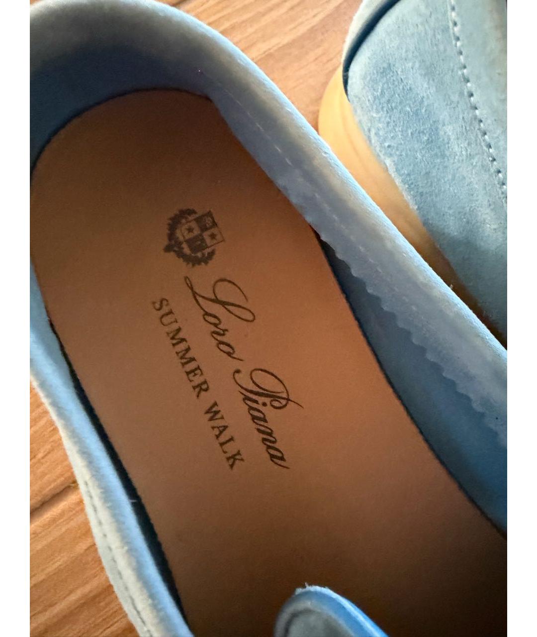 LORO PIANA Голубые замшевые лоферы, фото 5