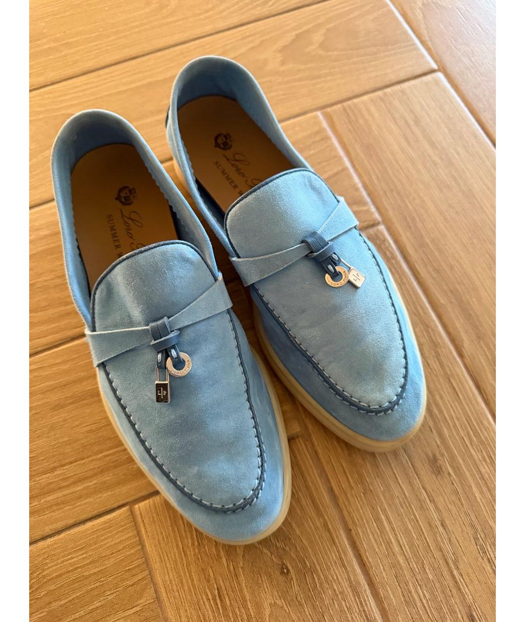 LORO PIANA Голубые замшевые лоферы, фото 2