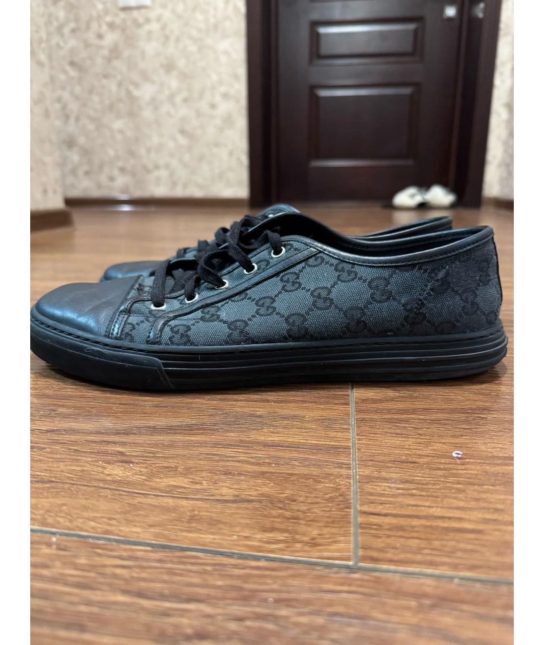 GUCCI Черные текстильные низкие кроссовки / кеды, фото 4