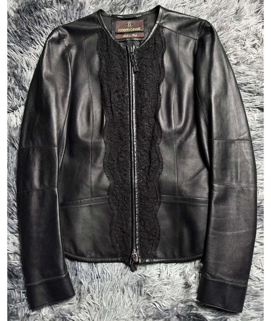 ROBERTO CAVALLI Черная кожаная куртка, фото 5