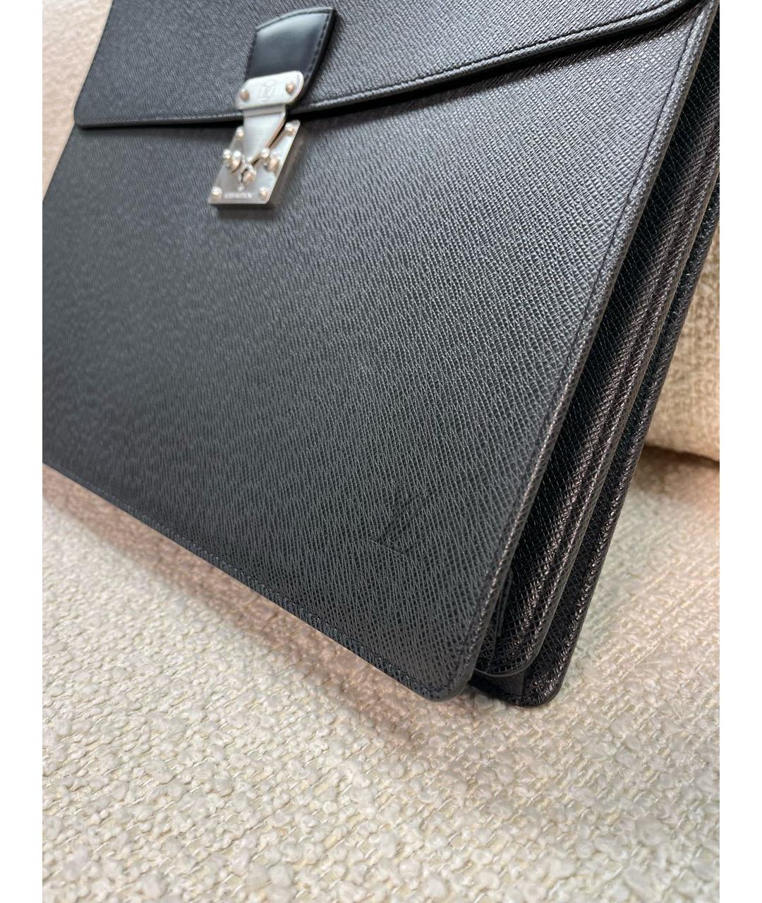 LOUIS VUITTON Черный кожаный портфель, фото 7