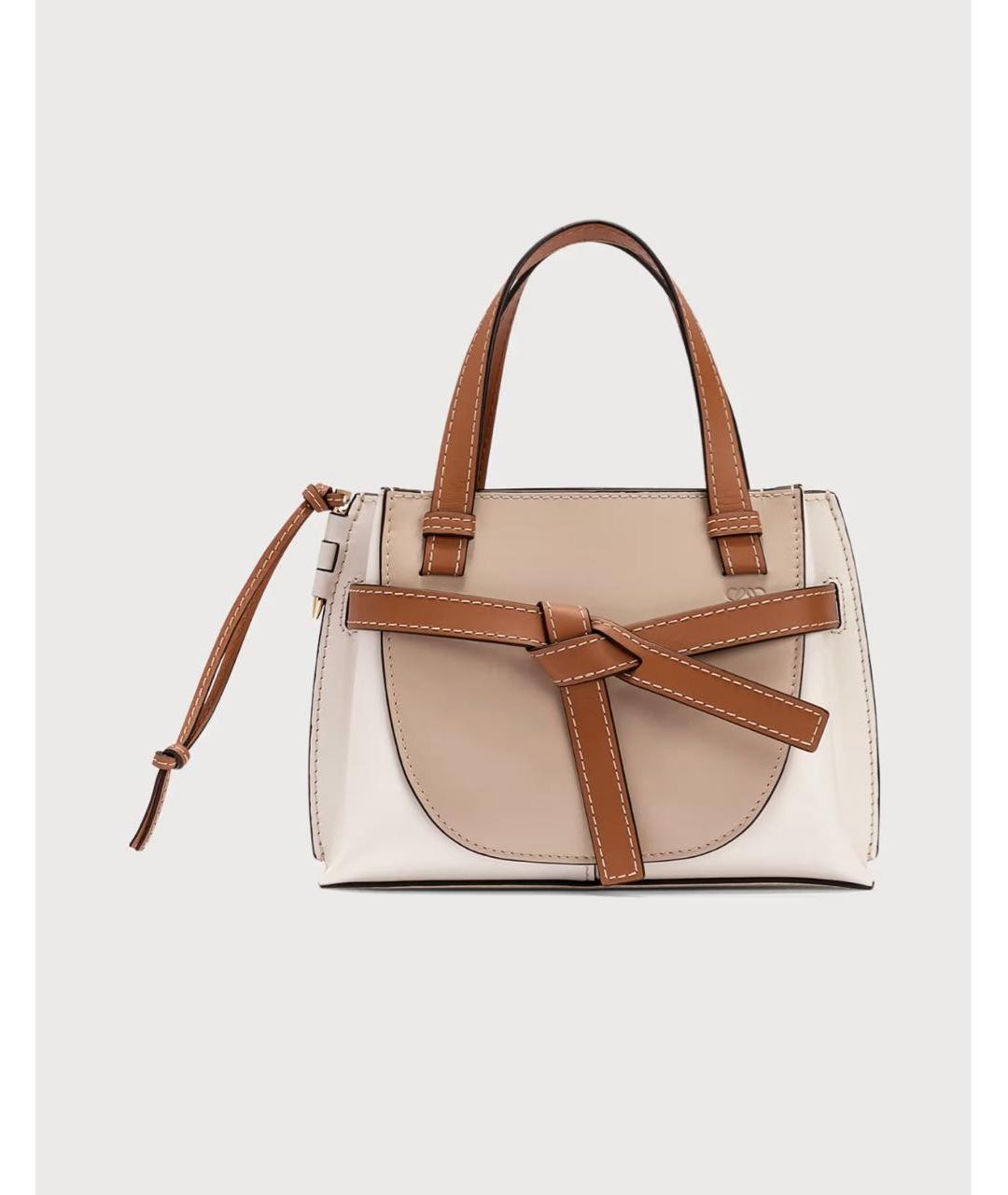 LOEWE Бежевая кожаная сумка с короткими ручками, фото 9