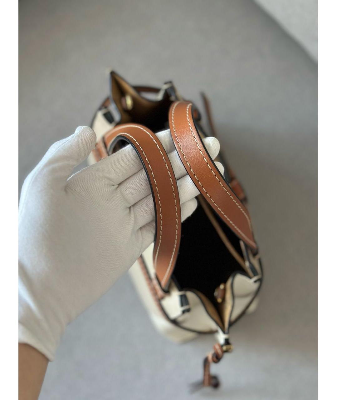 LOEWE Бежевая кожаная сумка с короткими ручками, фото 8