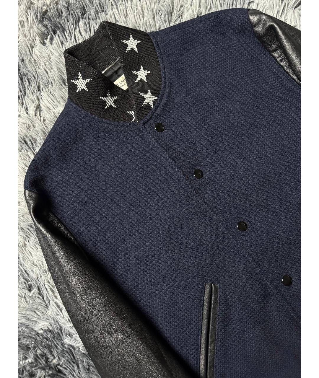 SAINT LAURENT Темно-синяя кожаная куртка, фото 4