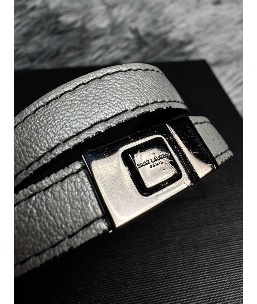 SAINT LAURENT Черный кожаный браслет, фото 3