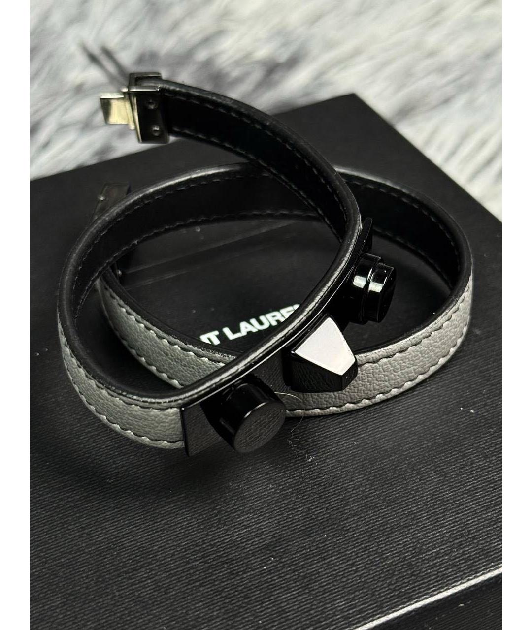SAINT LAURENT Черный кожаный браслет, фото 5