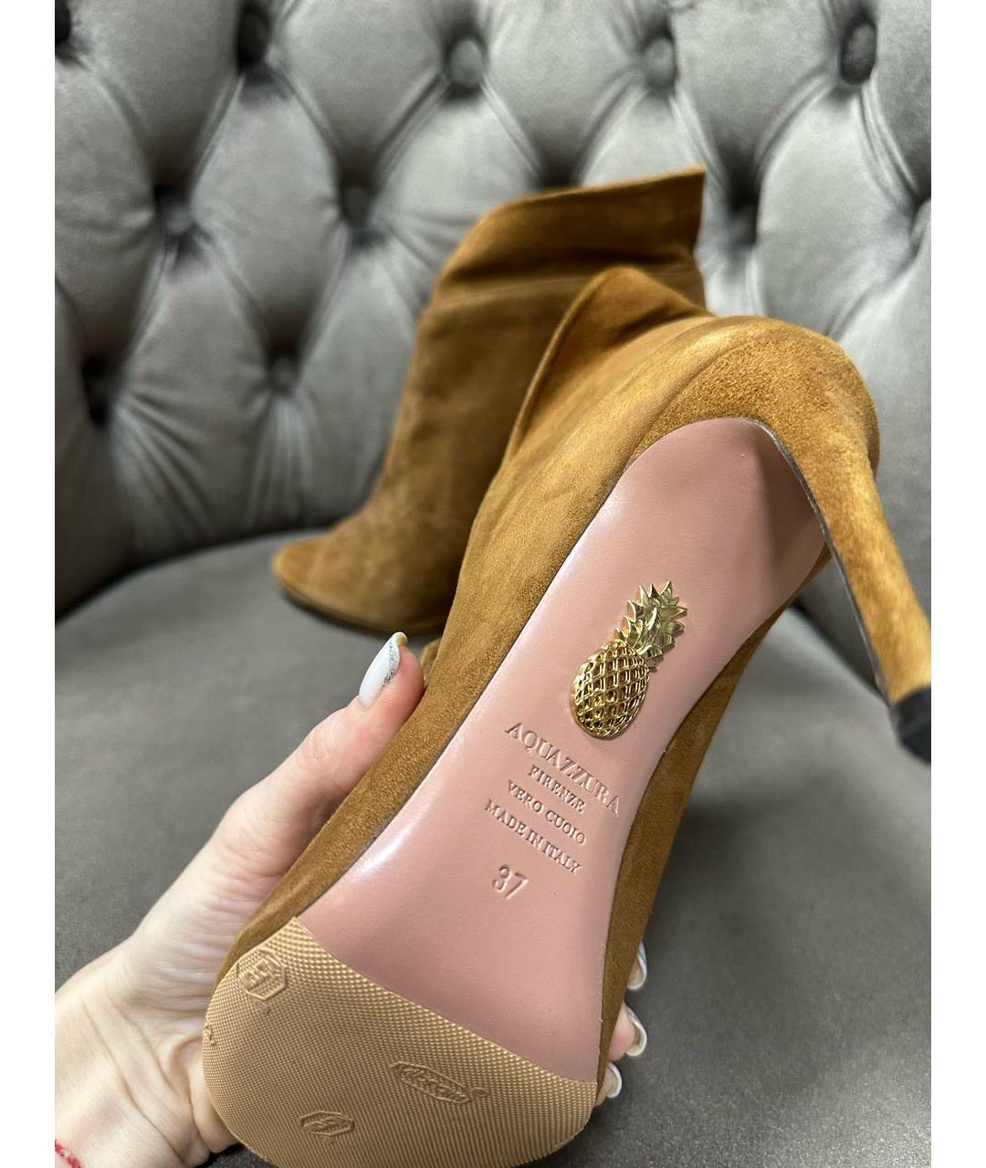 AQUAZZURA Коричневые замшевые ботильоны, фото 4
