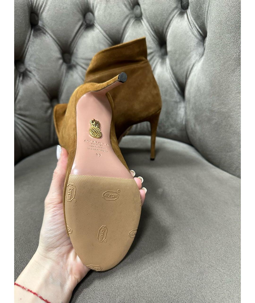 AQUAZZURA Коричневые замшевые ботильоны, фото 3