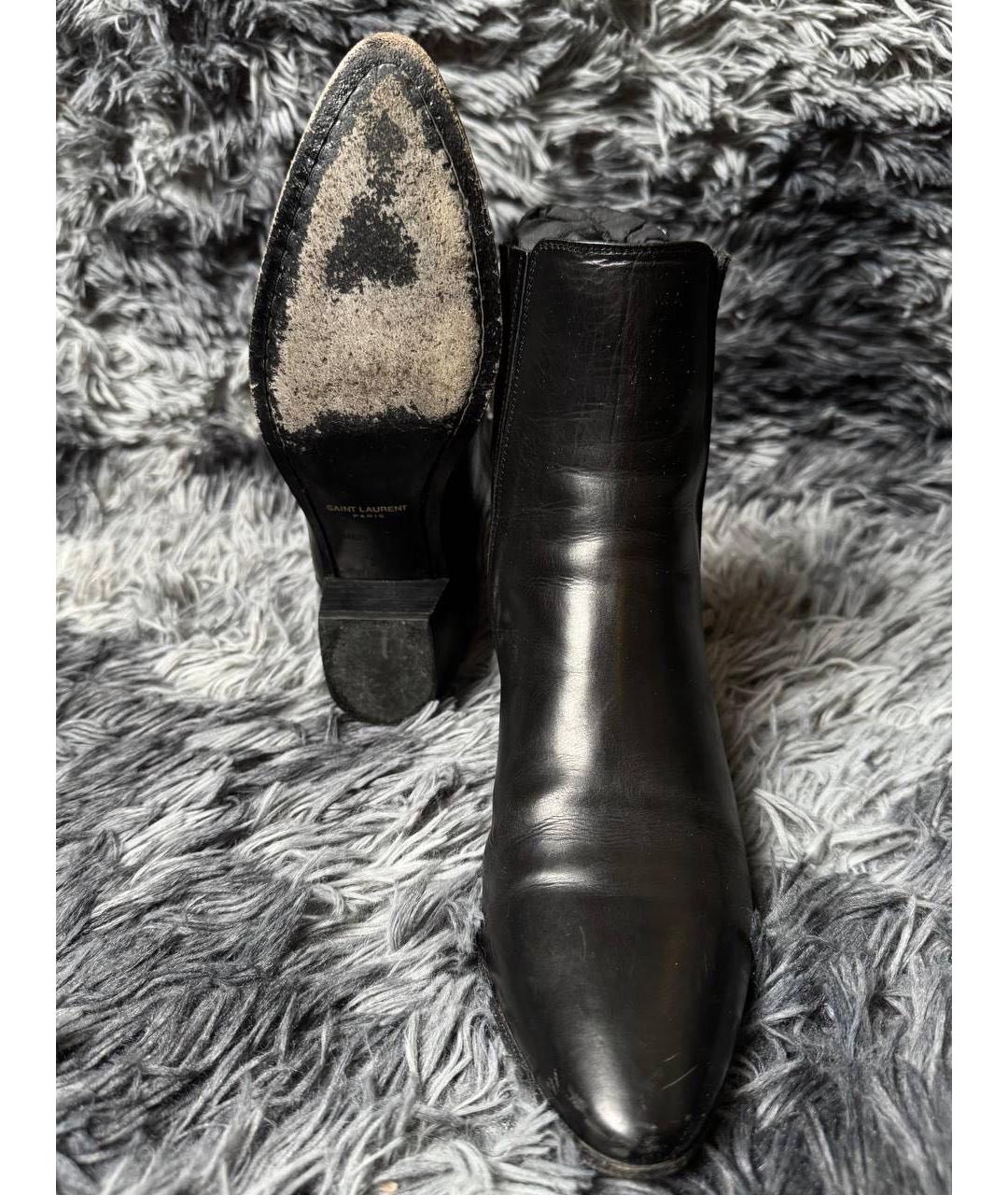 SAINT LAURENT Черные кожаные высокие ботинки, фото 4