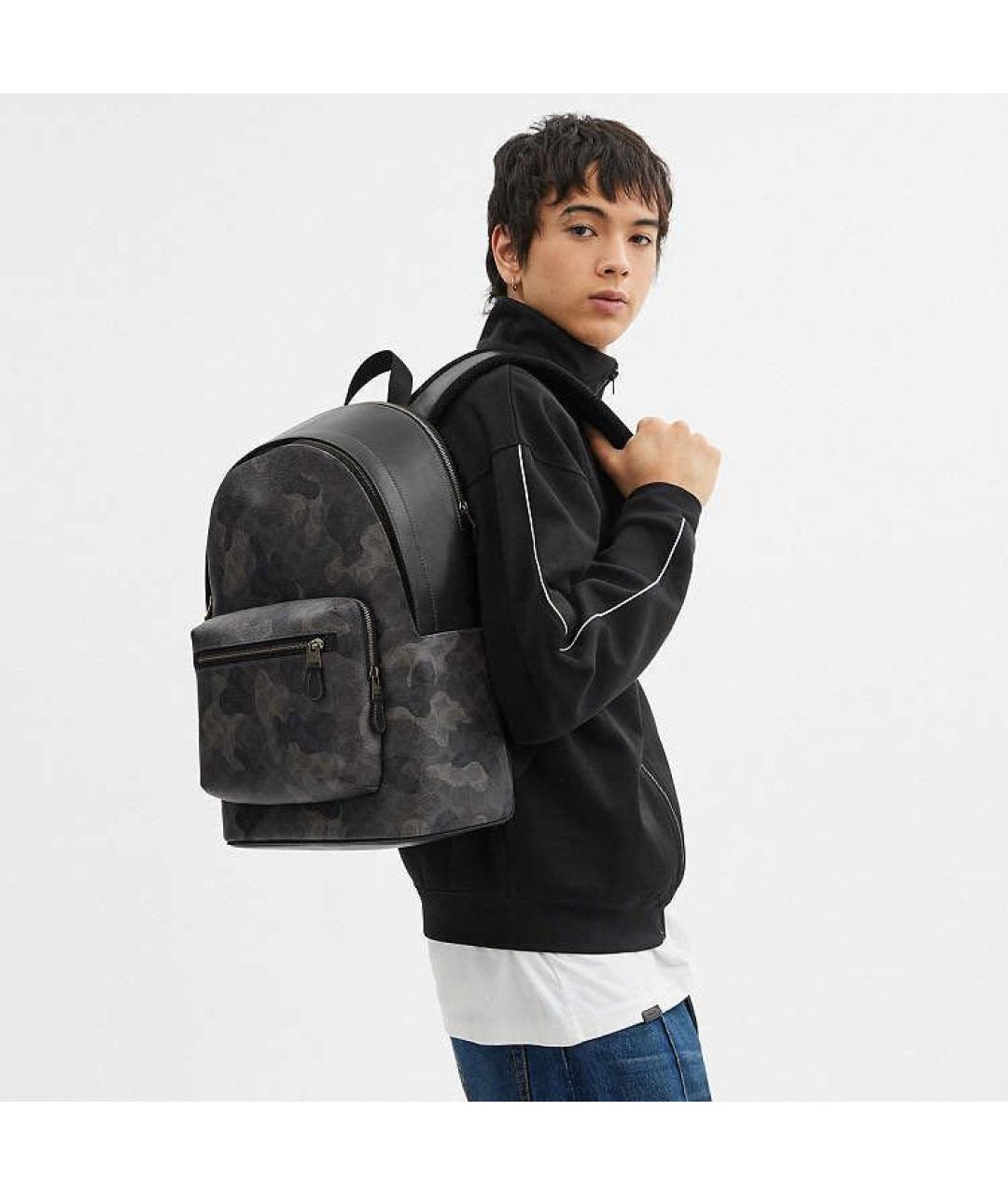 COACH Антрацитовый кожаный рюкзак, фото 8