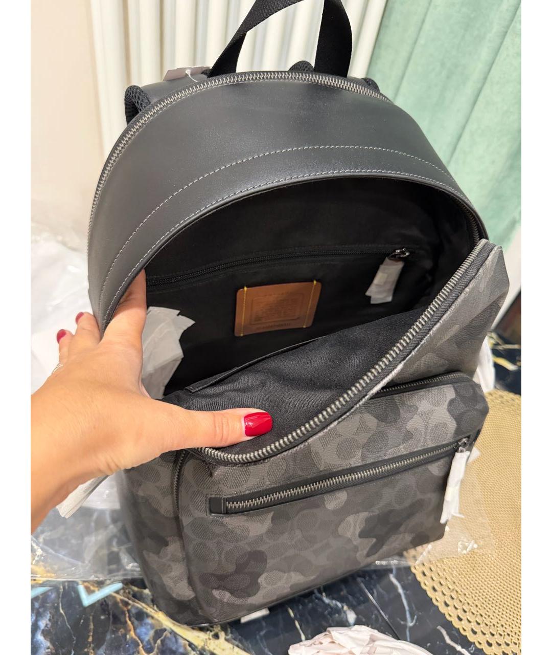 COACH Антрацитовый кожаный рюкзак, фото 4