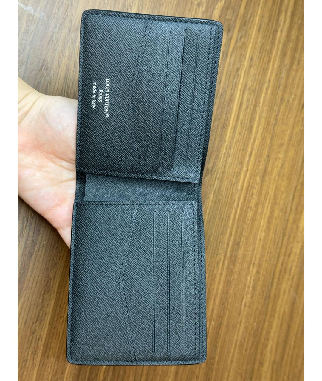 LOUIS VUITTON Черный кожаный кошелек, фото 7