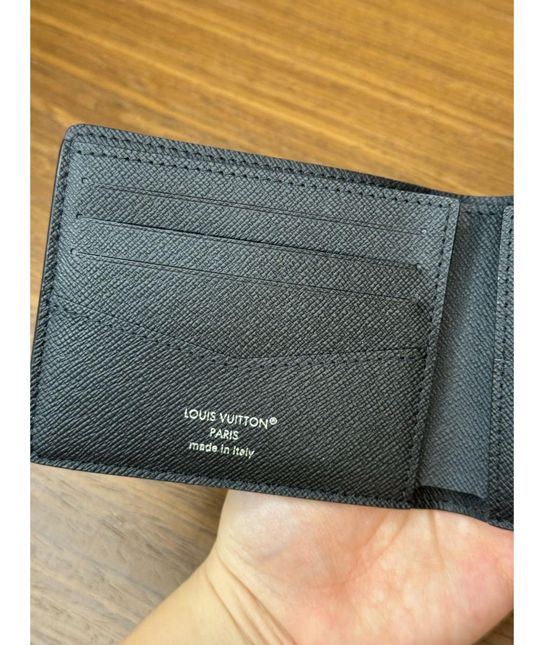 LOUIS VUITTON Черный кожаный кошелек, фото 5