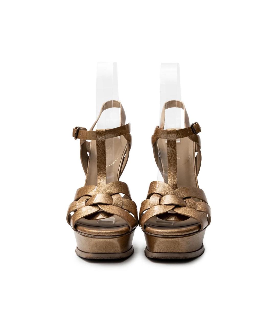 SAINT LAURENT Бежевые кожаные босоножки, фото 4