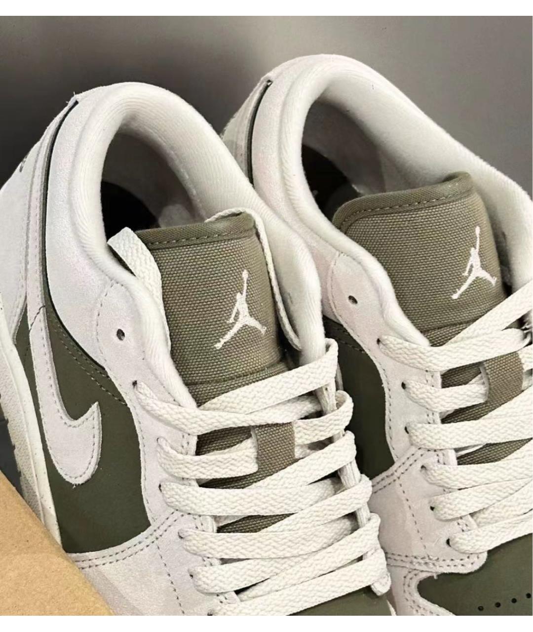 JORDAN Хаки кожаные низкие кроссовки / кеды, фото 4