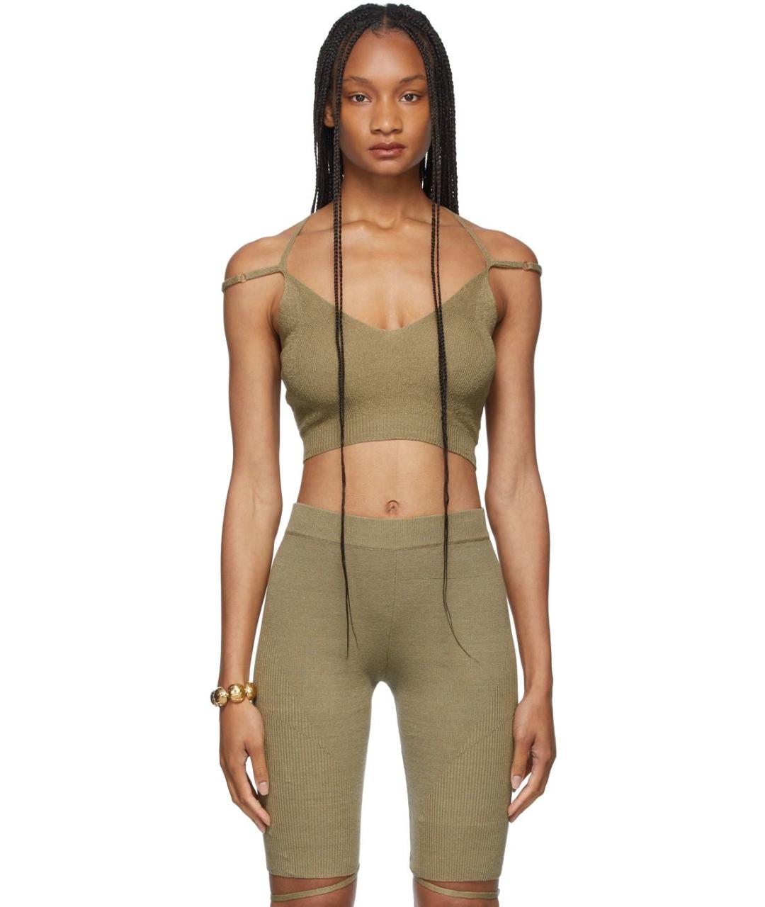 JACQUEMUS Хаки льняная майка, фото 4