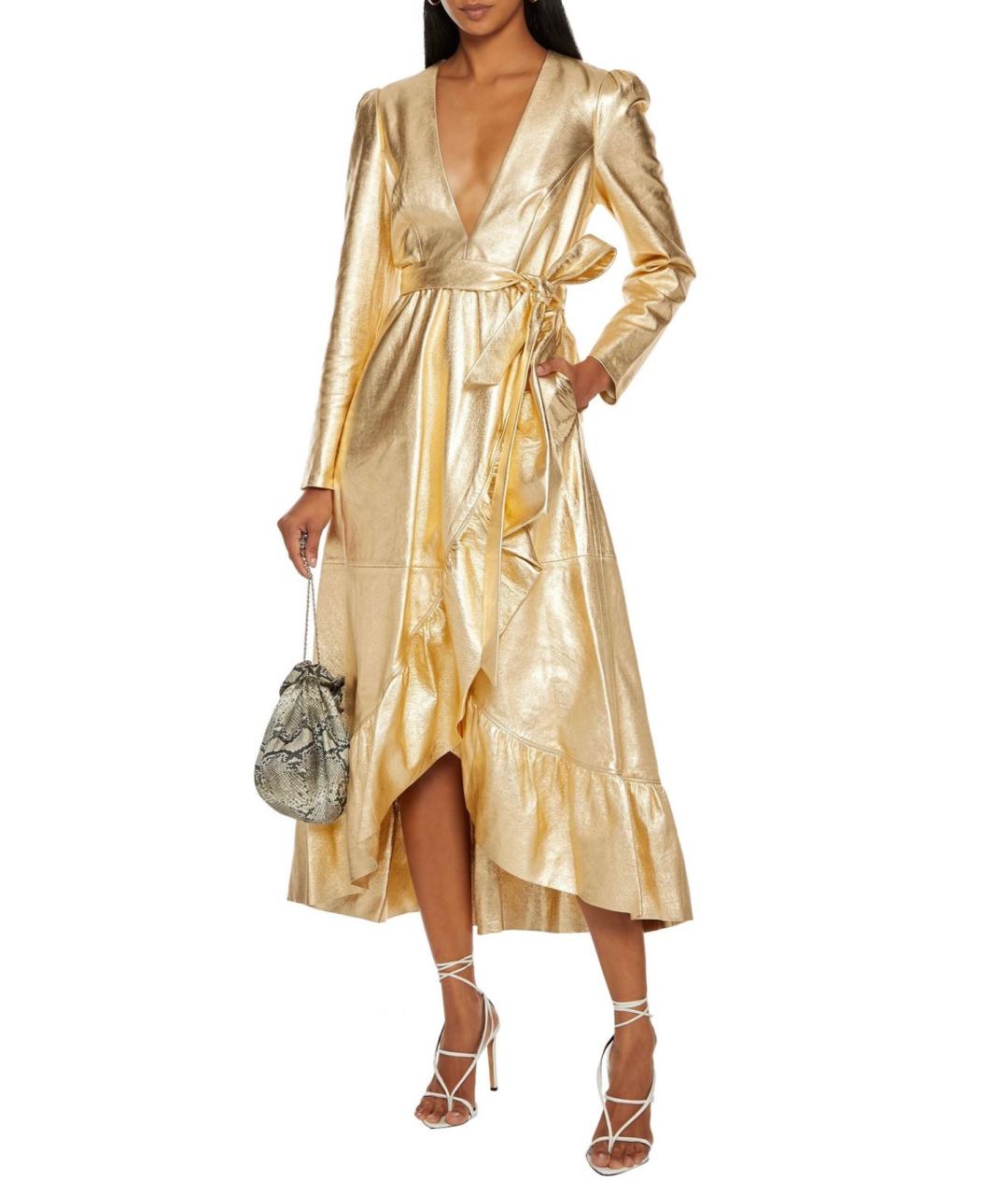ZIMMERMANN Золотое кожаное коктейльное платье, фото 4