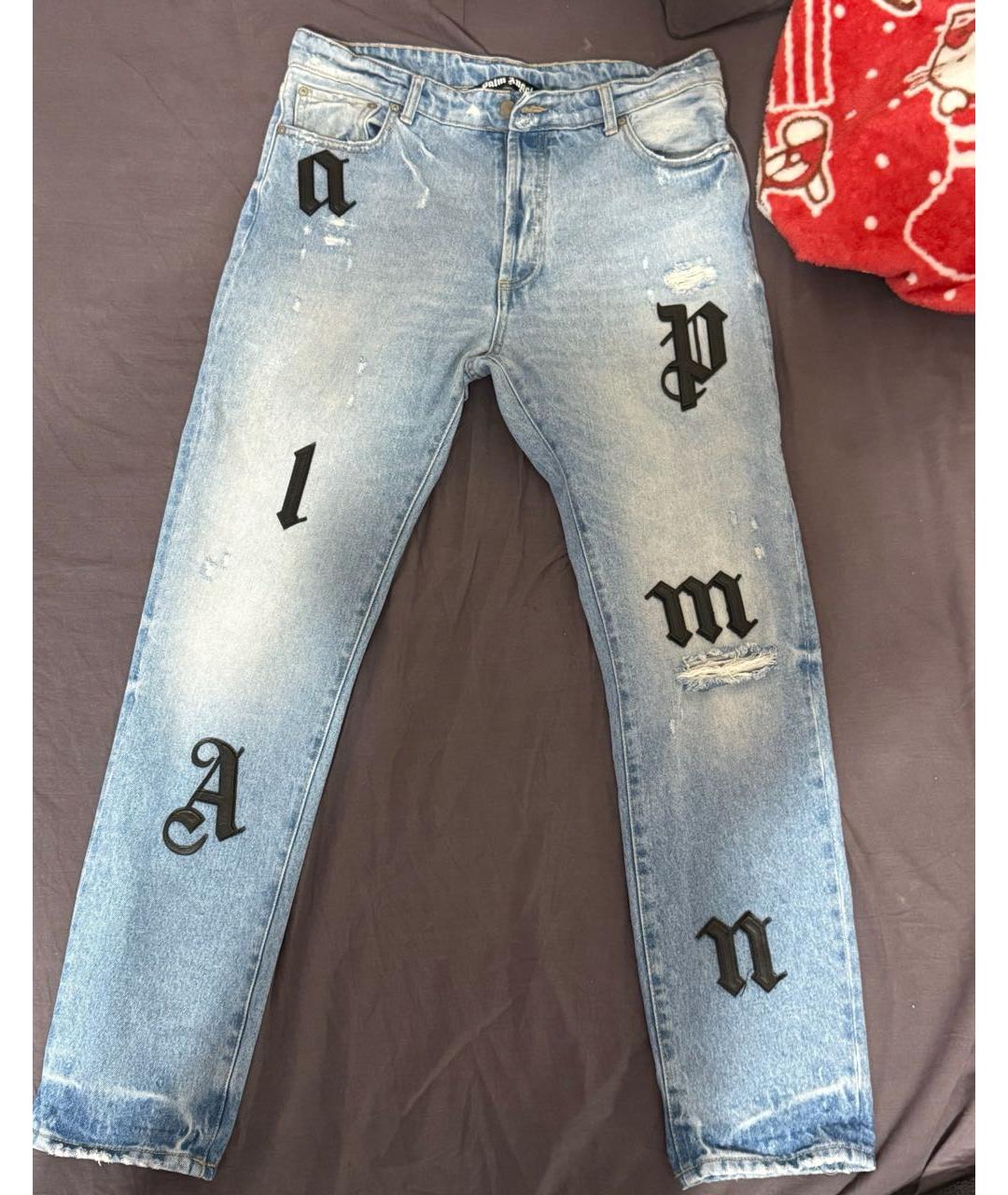 PALM ANGELS Голубые хлопковые прямые джинсы, фото 5