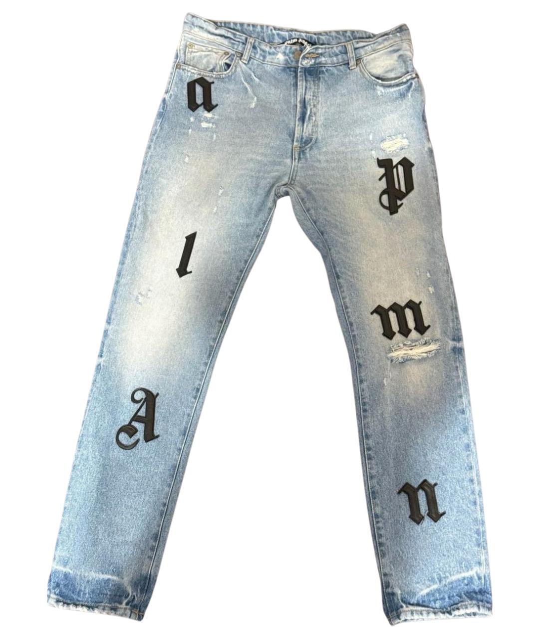 PALM ANGELS Голубые хлопковые прямые джинсы, фото 1