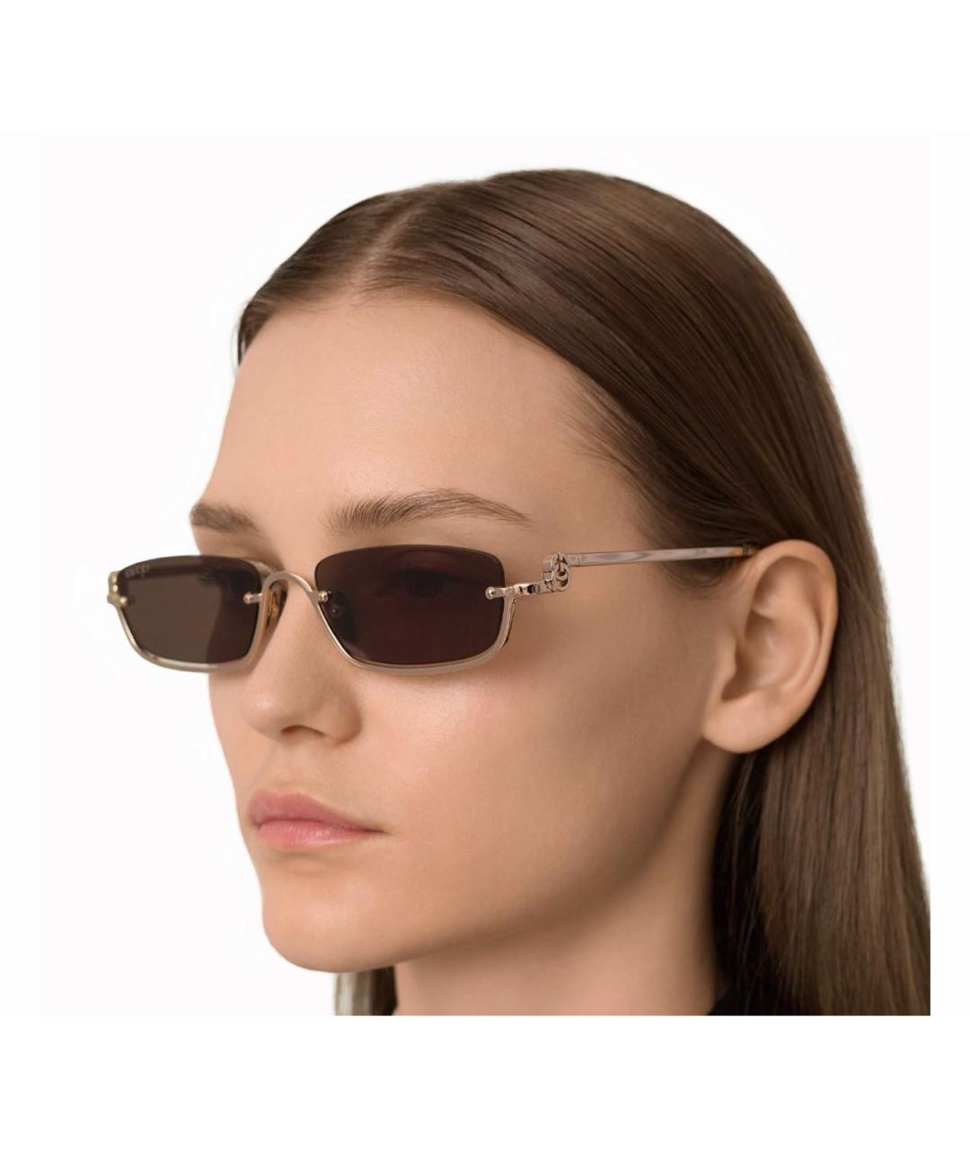 GUCCI Коричневые металлические солнцезащитные очки, фото 5