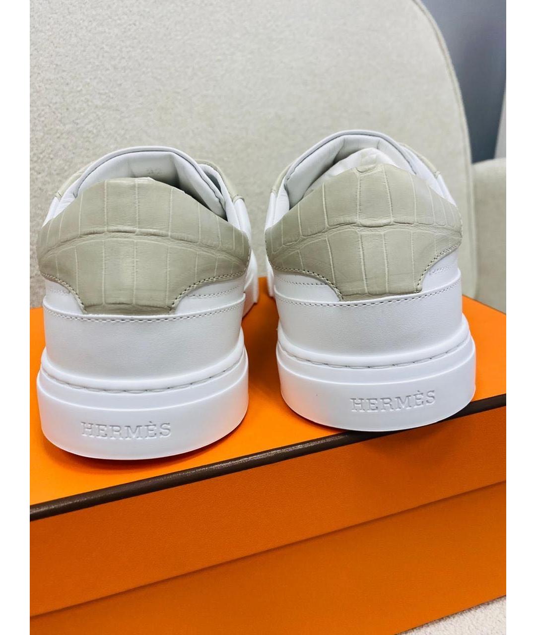 HERMES Белые кожаные кеды, фото 4