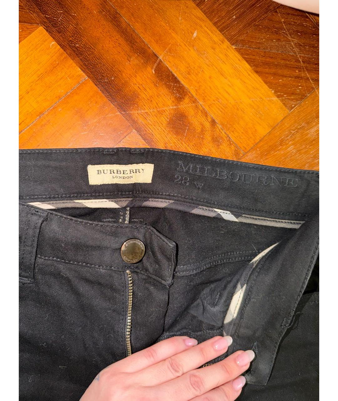 BURBERRY Черные хлопко-эластановые джинсы слим, фото 3