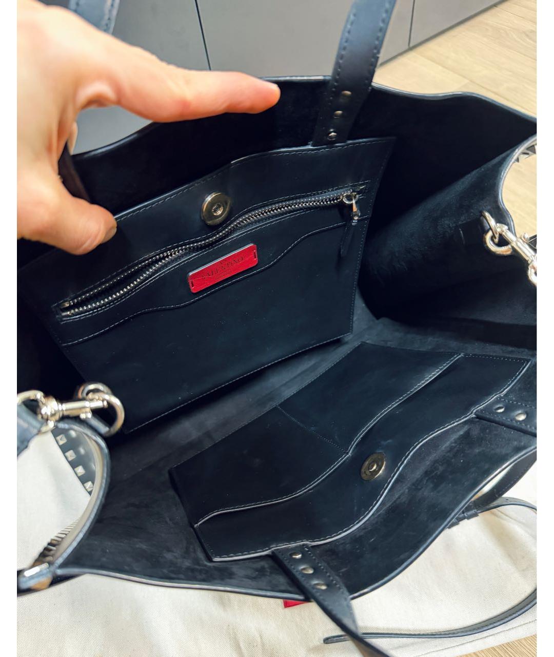 VALENTINO Черная кожаная сумка тоут, фото 4